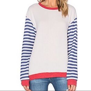 Michael Lauren Serge Stripe Pullover in Cloud & Cayenne in Size Xsmall